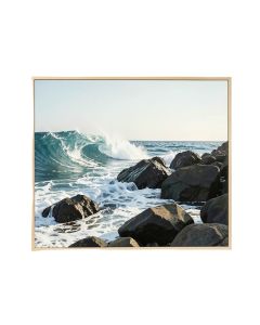 Panoramic Waves Breaking On Rocks In The Sea