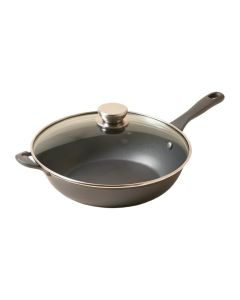 Ayesha Home Collection Deep Frying Pan With Helper Handle And Lid , 12-Inch