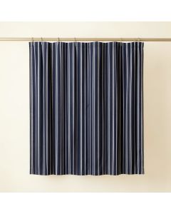 Lake Bridge Shower Curtain Hanging Flat From A Plain Rod - Navy (synthetic illustration; no displayed measurements)