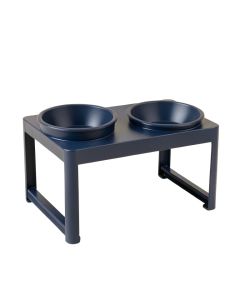 Vale Dell Pet Feeding Stand With Two Plain Empty Bowls - Navy
