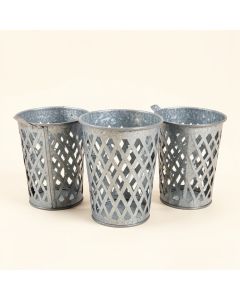 Galvanized Metal Basket Planters Lattice Look Set Of 3 (synthetic illustration; no displayed measurements)