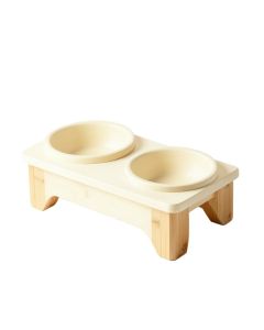 Aspen Edge Pet Feeding Stand With Two Plain Empty Bowls - Cream