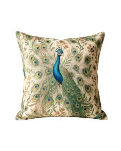 Peacock Embroidered Cotton Throw Pillow