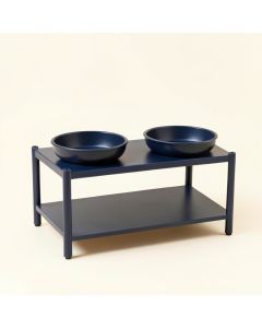 Pine Falls Pet Feeding Stand With Two Plain Empty Bowls - Navy (synthetic illustration; no displayed measurements)