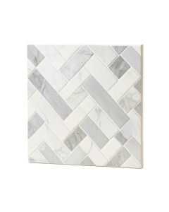 Herringbone Carrara 10 '' X 10 '' Resin Peel & Stick Mosaic Tile In White/Gray