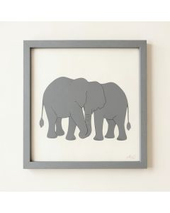 Mom And Baby Elephants Framed Painting Print (synthetic illustration; no displayed measurements)