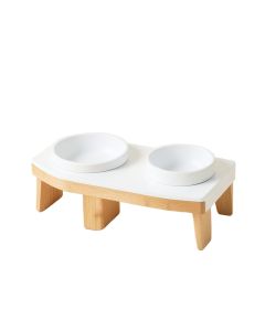 Fern Edge Pet Feeding Stand With Two Plain Empty Bowls - White