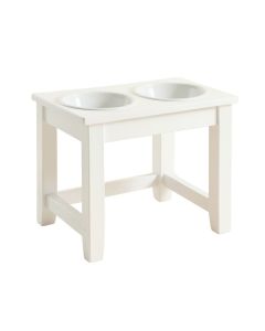 Linden Bend Pet Feeding Stand With Two Plain Empty Bowls - White