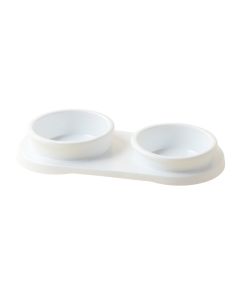 Stone Falls Pet Feeding Stand With Two Plain Empty Bowls - White