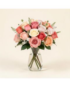 Real Touch Rose Floral Arrangement In Glass Vase (synthetic illustration; no displayed measurements)
