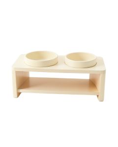 Meadow Brook Pet Feeding Stand With Two Plain Empty Bowls - Cream