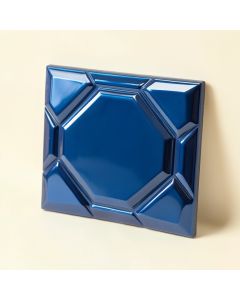 Faceted 2 '' X 6 '' Beveled Glass Mosaic Tile In Glossy Metallic/Blue (synthetic illustration; no displayed measurements)