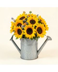 Sunflowers Mix Floral Arrangement In Watering Can (synthetic illustration; no displayed measurements)