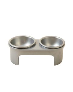 Stone Arc Pet Feeding Stand With Two Plain Empty Bowls - Gray