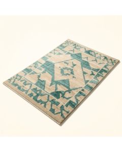 Eleonora Geometric Beige/Teal Indoor/Outdoor Area Rug (synthetic illustration; no displayed measurements)