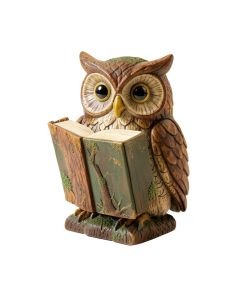 Woodland Bookworm Solar Owl Reading Book Statue
