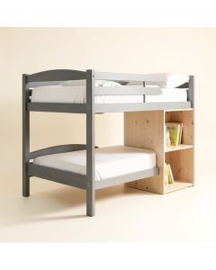 Miacomet Twin Over Full L Solid Wood Bunk Bed With Bookcase And Shelves (synthetic illustration; no displayed measurements)
