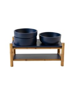 Cliff Crest Pet Feeding Stand With Two Plain Empty Bowls - Navy (synthetic illustration; no displayed measurements)