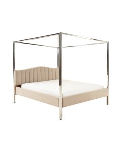 Upholstered Low Profile Four Poster Bed (synthetic illustration; no displayed measurements)