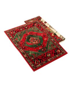 Geometric Machine Made Power Loom Wool And Polyester Red/Green/Black Area Rug