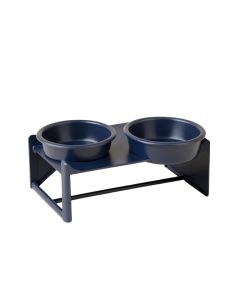 Bay Bluff Pet Feeding Stand With Two Plain Empty Bowls - Navy