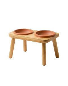 Stone Crossing Pet Feeding Stand With Two Plain Empty Bowls - Terracotta (synthetic illustration; no displayed measurements)