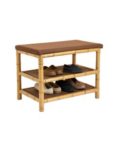 Upholstered Sturdy 3-Tier Bamboo 6 Pair Shoe Storage Bench
