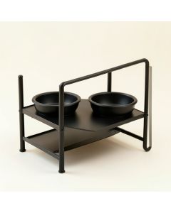 Brook Edge Pet Feeding Stand With Two Plain Empty Bowls - Black (synthetic illustration; no displayed measurements)