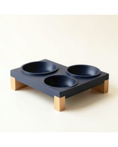 Meadow Arc Pet Feeding Stand With Two Plain Empty Bowls (synthetic illustration; no displayed measurements)