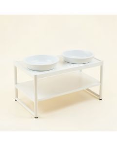 Heath Falls Pet Feeding Stand With Two Plain Empty Bowls - White (synthetic illustration; no displayed measurements)