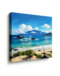 Skyline Series : Honolulu , Hawaii , Usa On Blue Painting Print On Wrapped Canvas (synthetic illustration; no displayed measurements)