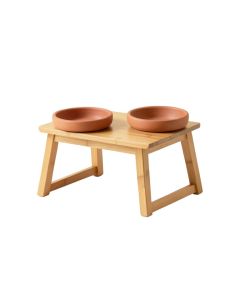 Bay Bend Pet Feeding Stand With Two Plain Empty Bowls - Terracotta