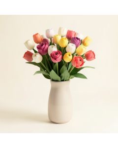 Artificial Real Touch Tulips Floral Arrangement In Vase (synthetic illustration; no displayed measurements)