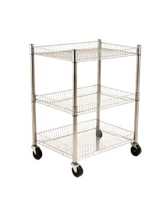 3-Tier Mesh Wire Basket Rolling Cart Kitchen Storage Cart With Wheels Shelving