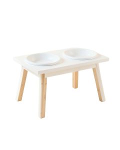 Ash Falls Pet Feeding Stand With Two Plain Empty Bowls - White