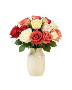 Elegant Artificial Roses Floral Arrangement In Vase
