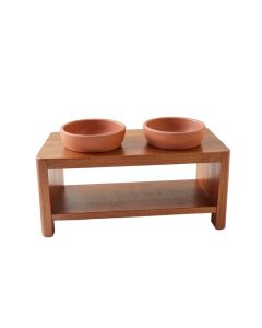 Shore Dell Pet Feeding Stand With Two Plain Empty Bowls - Terracotta