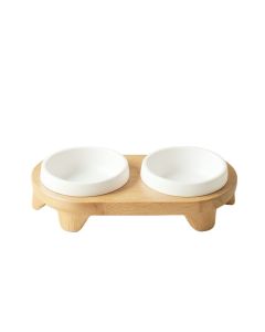 Dune Bend Pet Feeding Stand With Two Plain Empty Bowls - White