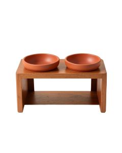 Ridge Crossing Pet Feeding Stand With Two Plain Empty Bowls - Terracotta (synthetic illustration; no displayed measurements)
