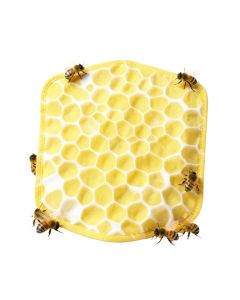 3Drose Pretty Honey Bees Around Bee Hive On Honeycomb Background Potholder
