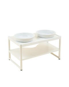 Heath Falls Pet Feeding Stand With Two Plain Empty Bowls - White