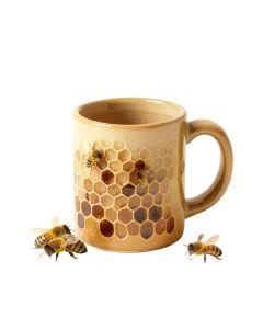 Pretty Honey Bees Around Bee Hive On Honeycomb Background Coffee Mug