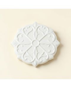 14 '' X 14 '' Ceramic Fleurdelis Medallion Tile In White (synthetic illustration; no displayed measurements)