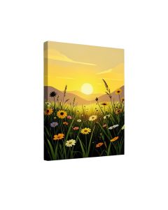 A Premium Morning Meadow Sunrise Graphic Art Print Multi-Piece Image On Wrapped Canvas