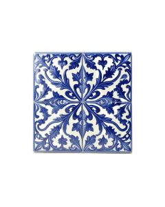 Mediterranean 4 '' X 4 '' Ceramic Azur Decorative Tile In Blue/White