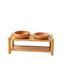 Cliff Field Pet Feeding Stand With Two Plain Empty Bowls - Terracotta