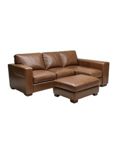 Adcock Faux Leather Right Hand Facing Sofa & Chaise With Ottoman
