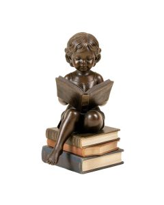 Bieber Girl Sitting On A Stack Of Books Reading A Book Statue