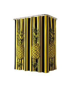 Kassandra Retro Striped Background With Pineapple Figures Vintage Hippie Graphic Single Shower Curtain (synthetic illustration; no displayed measurements)