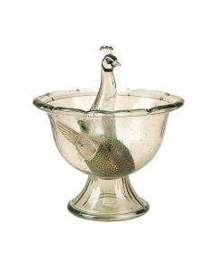 Orb Peacock Glass Solar Lighted Birdbath
